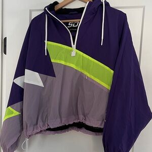 Purple and Yellow Cropped Windbreaker Jacket